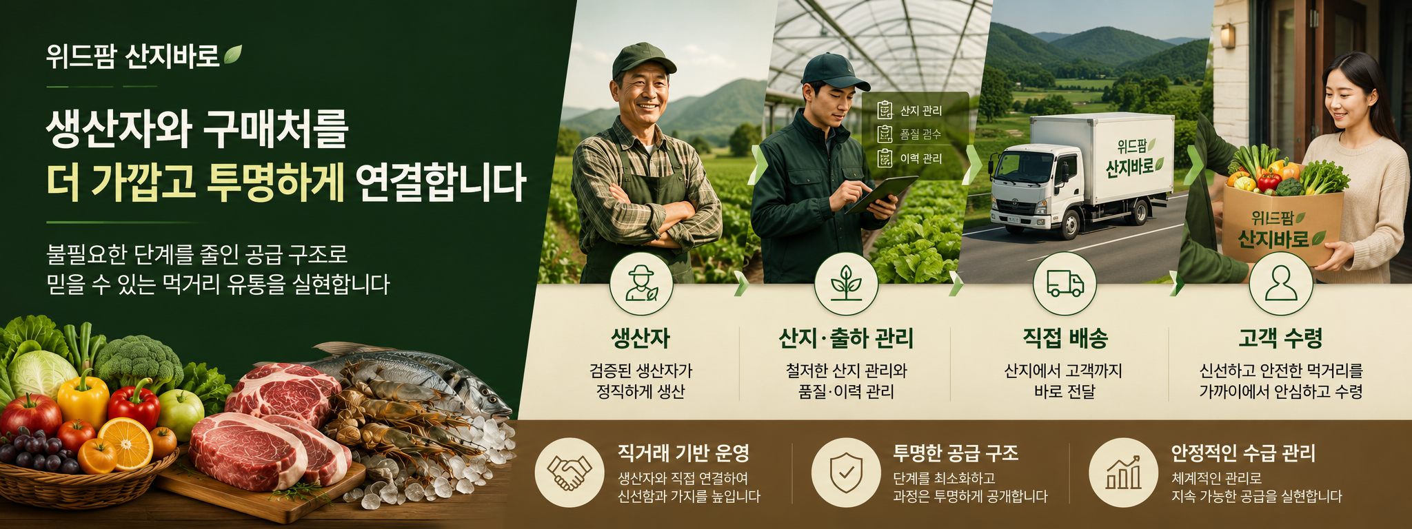 자연섬김 산지바로 생산자와 구매처를 더 가깝고 투명하게 연결합니다 메인 배너