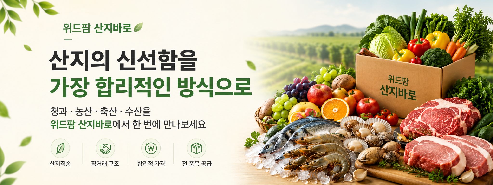 자연섬김 산지바로 산지의 신선함을 가장 합리적인 방식으로 메인 배너